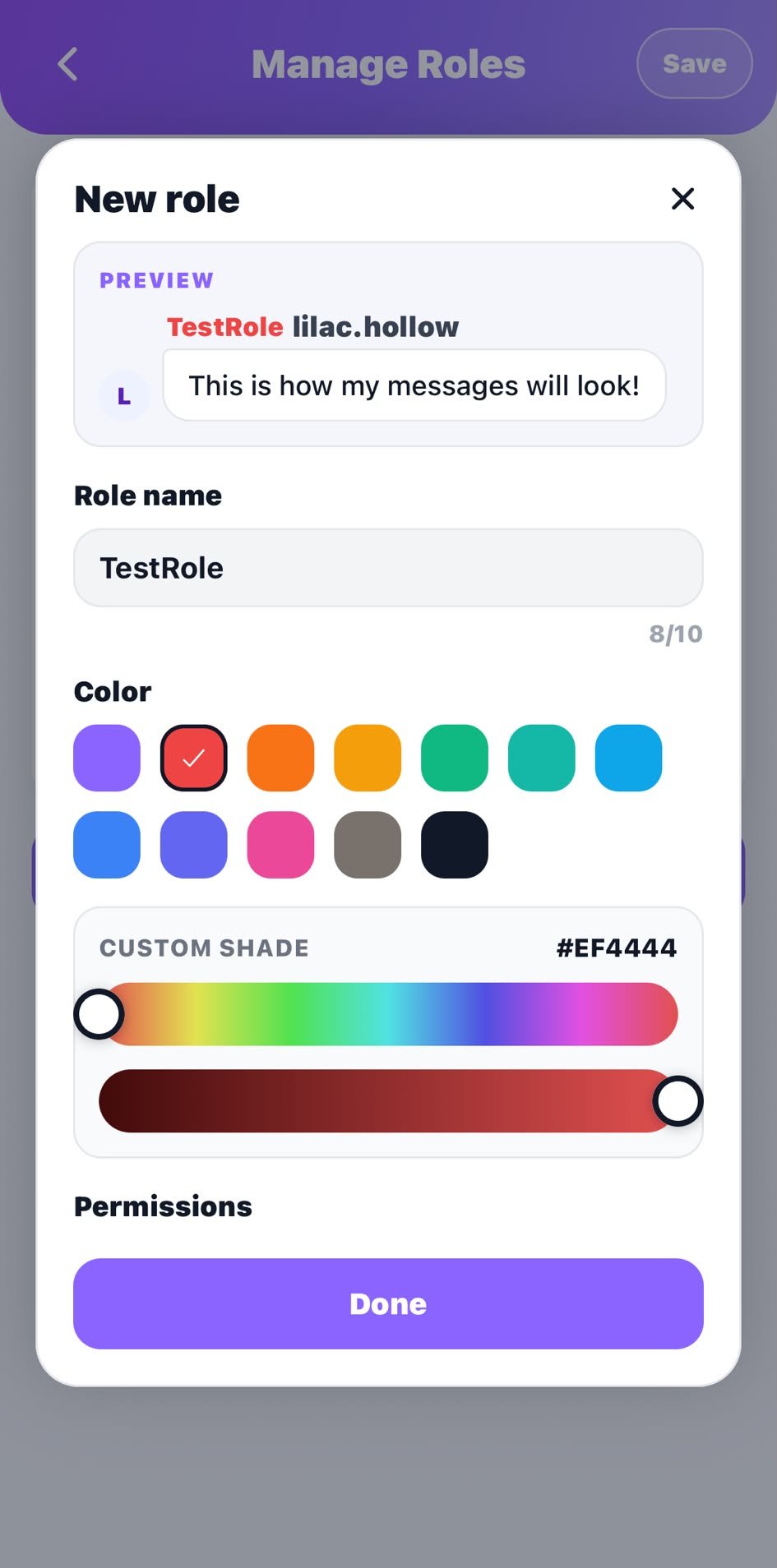 Rolemate: creating a group role with a custom name and color